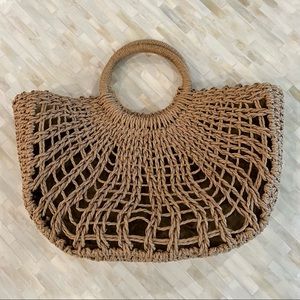Woven Raffia Straw Circle Handle Bag